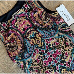 Joseph Ribkoff Sleeveless Jersey Dress Sequins NEW 8/10 Medium Burgundy Teal